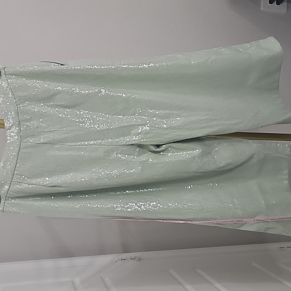 CHOOSY Brand Mint Sequin Wide Leg Crop Pants NWT - Picture 7 of 7